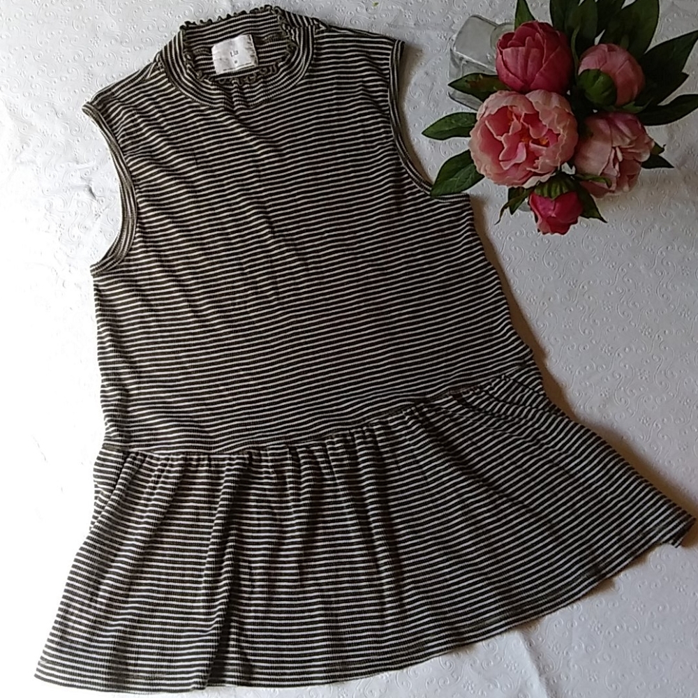 NWOT Green Stripped Peplum Top